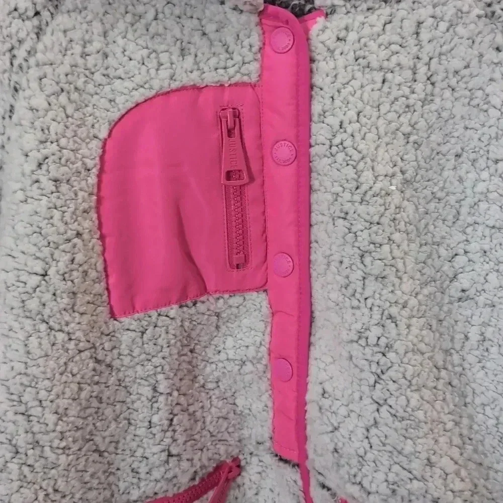 Justice Girls Full Zip Faux Sherpa Jacket with Hood